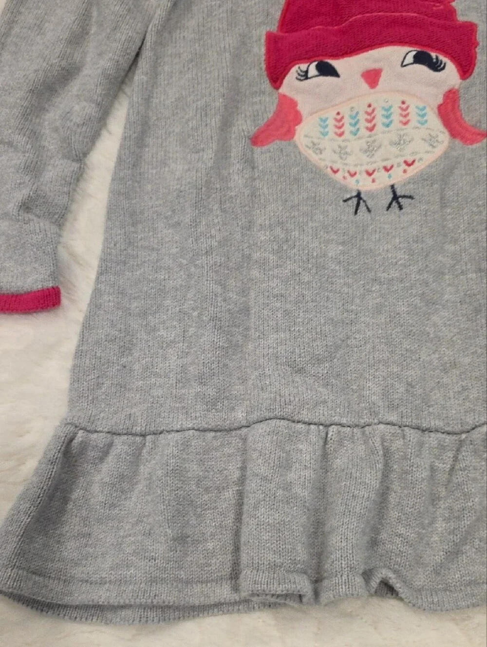 Gymboree Gray Knit Dress with Pink and Orange Bird Appliqué